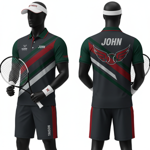 Uniforme de Tenis para Hombre, 180 GSM, Tejido de Poliéster que Absorbe la Humedad, Estilo Panel Negro, Rojo y Blanco, Impresión por Sublimación Personalizada - Product Image 4