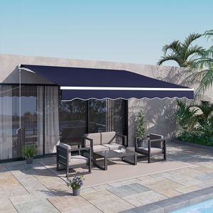 Toldo Retráctil Eléctrico Azul de 12 x 10 Pies con Control Remoto y Manivela para Terraza, Balcón o Patio - Product Image 2