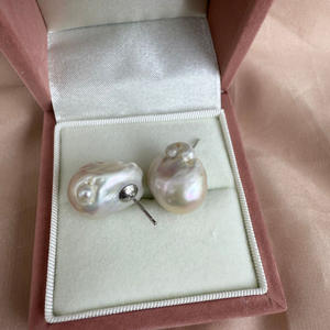 Boucles d'oreilles en perles d'eau douce naturelles Zhuji de 14 à 18 mm avec argent S925, style baroque, forte luminosité, tendance et simple - Product Image 3