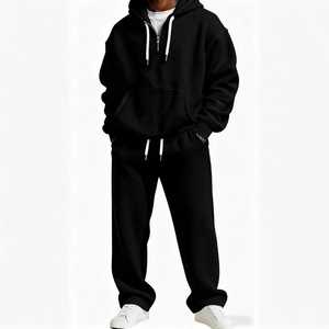 Men's Printed Knit <b>Hooded</b> Tracksuit Full <b>Zip</b> Solid Color Casual Loose Fit 100% Cotton Spring Wear Streetwear - Product Image 6