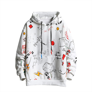 Sudadera con Capucha Blanca Unisex, Corte Holgado, Estampado de Dibujos Animados, Ropa Casual de Otoño, Tejido de Punto 100% Algodón - Product Image 1