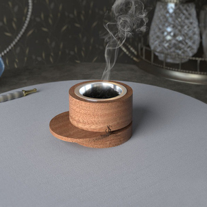 Brûleur à Bakhoor en bois de forme ronde créative, porte-encens arabe moderne à couches superposées pour Oud, cylindre avec coupelle métallique amovible, vente en gros - Product Image 6