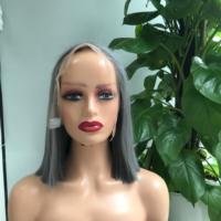 Wig rambut manusia mewah, ekstensi rambut palsu wanita, lurus, alami, abu-abu, biru, warna panas, 100%