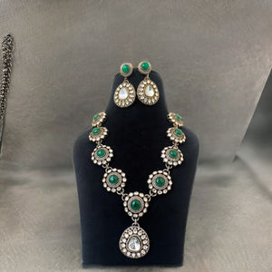 <b>Gold</b> Plated Luxury Designer Polki <b>Necklace</b> <b>Set</b> with <b>Earrings</b> Bridal Jewelry for Wedding & Party Celebration - Product Image 1