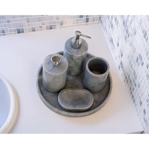 Magnifique distributeur de savon en marbre blanc moderne, ensemble de salle de bain rond, facile à nettoyer - Product Image 4
