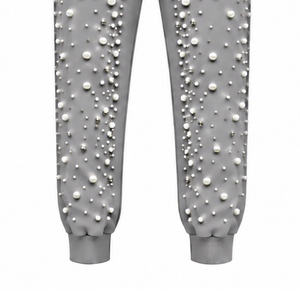Silver Gray Pearl Beaded <b>Jogger</b> Pants <b>Women</b> Fashion Embellished Drawstring Sweatpants Luxury Casual Streetwear <b>Fleece</b> Trousers - Product Image 6