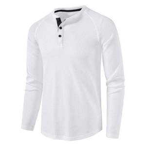 Camiseta personalizada de peso pesado para hombre, cómoda, precio al por mayor, camisetas de manga completa sólidas con cuello - Product Image 6