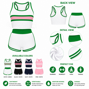 Cosh International Sorority Sisterhood White Green Pink Striped Sporty 2 Piece Shorts <b>Set</b> Sleeveless O Neck <b>Knitted</b> <b>Set</b> - Product Image 6