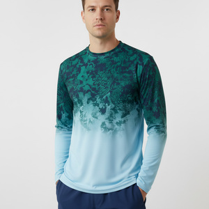 Men's Long Sleeve Fishing Shirt Sublimation Print UPF 50 Anti-Uv Protection Light Blue Green Pattern Pullover <b>Top</b> - Product Image 2