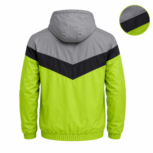 Chaquetas personalizadas con bordado para hombre, con capucha, de colores contrastantes, con cierre de cremallera, cortavientos, ligeras, para exteriores, suministro directo de fábrica al por mayor. - Product Image 2