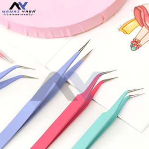 2PCS Stainless Tweezers Straight Curved Tweezers Pink Stickers Eyelash <b>Extensions</b> Precision Electronics <b>Nail</b> Rhinestone - Product Image 2