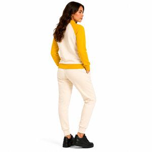 Unisex 2-Piece Fleece Sweatshirt <b>Set</b> for Yellow Striped Mandarin Collar Full Sleeve Button Front Loose Fit All Seasons - Product Image 4