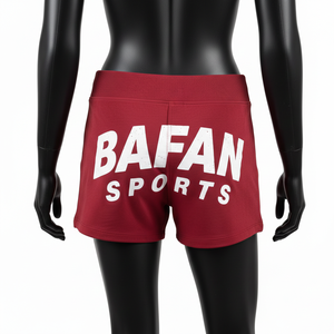 Shorts de poliéster y spandex premium de 240 GSM color granate, tela suave y elástica con logo bordado. - Product Image 2