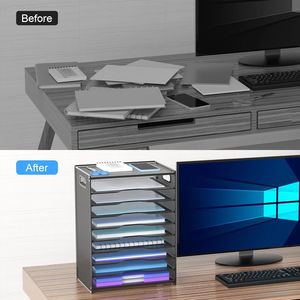 Organisateur de papier noir à 10 niveaux avec poignées, porte-documents en maille pour bureau et école - Product Image 3