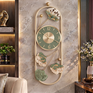 Decorative <b>Wall</b> <b>Clock</b> Botanical Metal Art Sage Green Floral Leaf <b>Clock</b> Modern Home Accent for <b>Living</b> <b>Room</b> by Falah International - Product Image 1