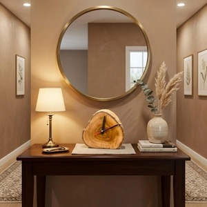 Horloge en bois rustique, design analogique à quartz, forme irrégulière, fonctionne à piles, pour la décoration du salon - Product Image 2