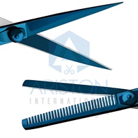 Offre Spéciale 7.5 pouces bleu rasoir bord barbier coupe de cheveux ciseaux amincissants en acier inoxydable Salon cheveux cisailles Salon de coiffure fournitures