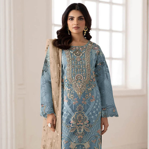 Salwar Kameez moderne en soie semi-couturé avec broderie et travail de sequins, longueur midi, idéal pour les fêtes et Diwali - Product Image 1