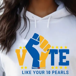 Sudadera con Capucha Personalizada VOTE Blanca para Mujer, Sudadera con Capucha Estampada con Gráficos de la Hermandad Griega Sigma Gamma Rho, Sudadera Informal a la Moda - Product Image 3