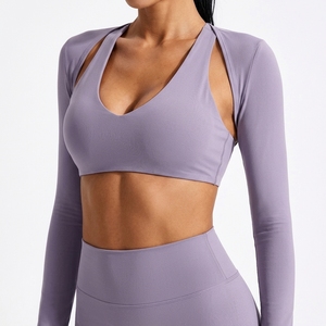 Ensemble de yoga 3 pièces pour femmes, col rond, dos nu, fermeture à cordon, logo personnalisé, haute élasticité, anti-transpiration, coupe ajustée, fitness - Product Image 4