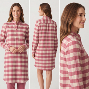 Camisones de Franela para Dormir, Camisas Largas de Franela para Mujer, 100% Franela, Manga Larga, Camisa Larga a Cuadros para Mujer - Product Image 4