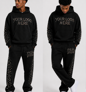 Ensemble survêtement personnalisé pour homme : sweat à capuche perlé et pantalon de jogging – Fabricant de streetwear - Product Image 4
