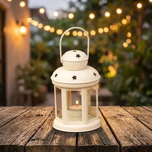 White Metal Lantern Decoration with <b>Tea</b> <b>Light</b> <b>Candle</b> <b>Holder</b> for Home Decor - Product Image 5