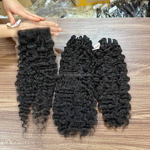 Extensions de cheveux humains bruts bouclés birmans vietnamiens en mèches avec closure en dentelle pour perruques Lace Front - Product Image 1