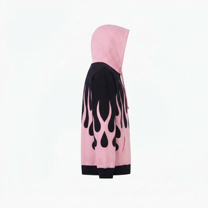<b>Men's</b> Oversized Pink <b>Black</b> Flame Print Hoodie Cotton French Terry Streetwear Pullover <b>Sweatshirt</b> - Product Image 4