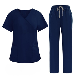 Conjunto de Uniforme Médico Azul Marino para Mujer, Blusa de Manga Corta con Bolsillos y Pantalones con Cordón, Uniformes de Hospital - Product Image 2