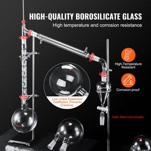 Kit de distillation en verre borosilicaté 3.3, raccord 24/40, 1000 ml, appareil de distillation d'huiles essentielles, équipement de laboratoire - Product Image 3