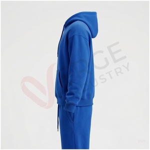 Ensemble de survêtement unisexe bleu à capuche, manches longues, couleur unie, coupe décontractée, pour l'automne, 100 % coton respirant, poids moyen - Product Image 3