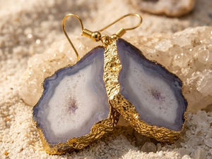 Pendientes de latón originales hechos a mano Ha Gems con drusas de Rajastán - Unisex para bodas y fiestas - Product Image 1