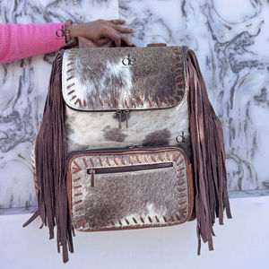 Última Llegada 2026 Mochila de Piel de Vacuno con Flecos y Pelo, Mochila Elegante de Piel con Pelo, Bolsos Escolares Unisex, Bolso de Diseño Único - Product Image 1