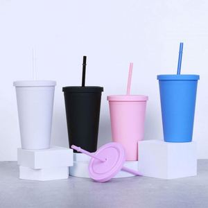 Bpa Free 16Oz Acrylic Reusable Milk Skinny Water <b>Bottles</b> Custom Logo Juice <b>Plastic</b> Cups With Lid - Product Image 1