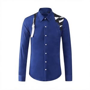 Men's Designer Casual Long Sleeve <b>Shirt</b> with Unique Shoulder <b>Patchwork</b> & Decorative Strap Detail Wholesale Button Up <b>Shirt</b> - Product Image 3