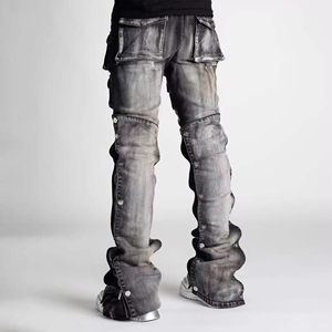 Custom Trending Design Best Quality Two Piece Pant Set Embroidery Denim <b>Jackets</b> and <b>Straight</b> Jeans Trousers Denim Suits for Men - Product Image 3