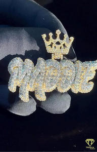 Collier pendentif couronne personnalisé tendance avec strass Moissanite, bijoux Hip Hop Bling - Product Image 5