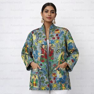 Chaqueta Kimono Reversible Farihda Khalo Kanta para Mujer, Decoración con Parches, Tejido de Tela, Relleno 100% Algodón Orgánico, Manga Larga - Product Image 3