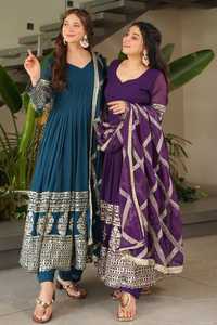 Conjunto de Sharara de Georgette Sintético Azul Bordado con Dupatta, Traje Tradicional Holgado para Mujer, Kurta y Pantalones para Fiesta o Boda - Product Image 6