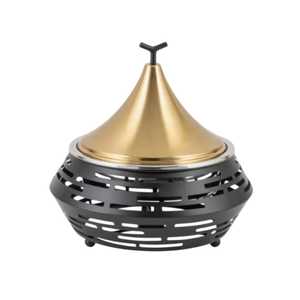 Casserole contemporaine bicolore à découpes géométriques avec couvercle conique argenté, récipient isotherme design pour servir les plats chauds, idéal pour un usage moderne. - Product Image 2