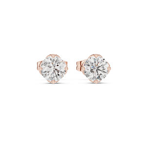 Boucles d'oreilles de fiançailles en or rose 14 carats avec diamant rond cultivé en laboratoire pour femmes |   Nouveau diamant cultivé - Product Image 1