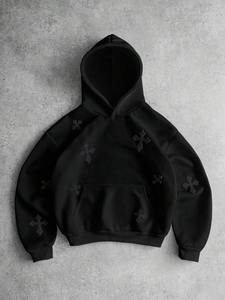 Unisex <b>Black</b> Embossed Custom Printed Breathable Winter Front Pullover Hoodie Cotton <b>Fleece</b> Casual Streetwear - Product Image 6