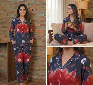 Conjunto de Pijama para Mujer, 100% Algodón Tejido, Térmico, Reversible, Estampado de Conejo Rosa y Corazón Verde Dibujado a Mano, para Primavera/Verano - Product Image 2