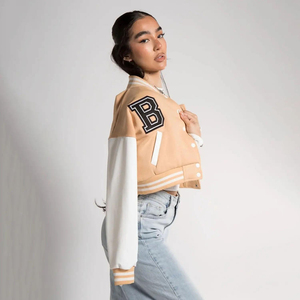 2026 New Casual Fashion Best Selling Women's Varsity <b>Jacket</b> Cropped Wool and <b>Leather</b> Sleeve <b>Jackets</b> - Product Image 2