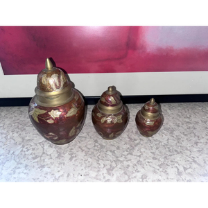 Luxury Purple Decorative Ginger Jars Set Of 3 Metal Brass Made with Floral Design Metal Flower Vase for Home Christmas Decor - Product Image 4