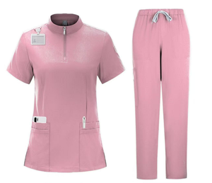Ensemble de blouses en satin unisexe gris foncé à manches courtes avec col zippé et pantalon, uniformes d'hôpital pour usage médical et infirmier - Product Image 5