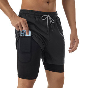 Premium Solid Casual <b>Mid</b> Knitted Breathable Quick Dry Dual <b>Layer</b> Compression Men Gym Shorts Anti Friction Workout Gear High - Product Image 1