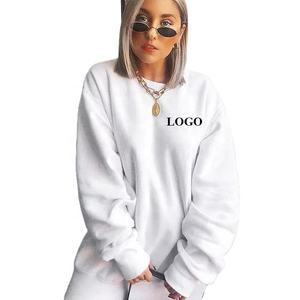 Sudadera larga con capucha para mujer, ropa de calle con logotipo personalizado bordado, camisas de gran tamaño con cuello redondo y hombros descubiertos, informal - Product Image 3