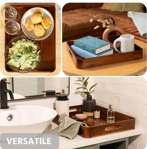 Elegante Bandeja Rectangular de Madera Hecha a Mano para Desayuno, Té, Café y Aperitivos, Ecológica, Decorativa, Multiusos, Disponible para Catering - Product Image 4